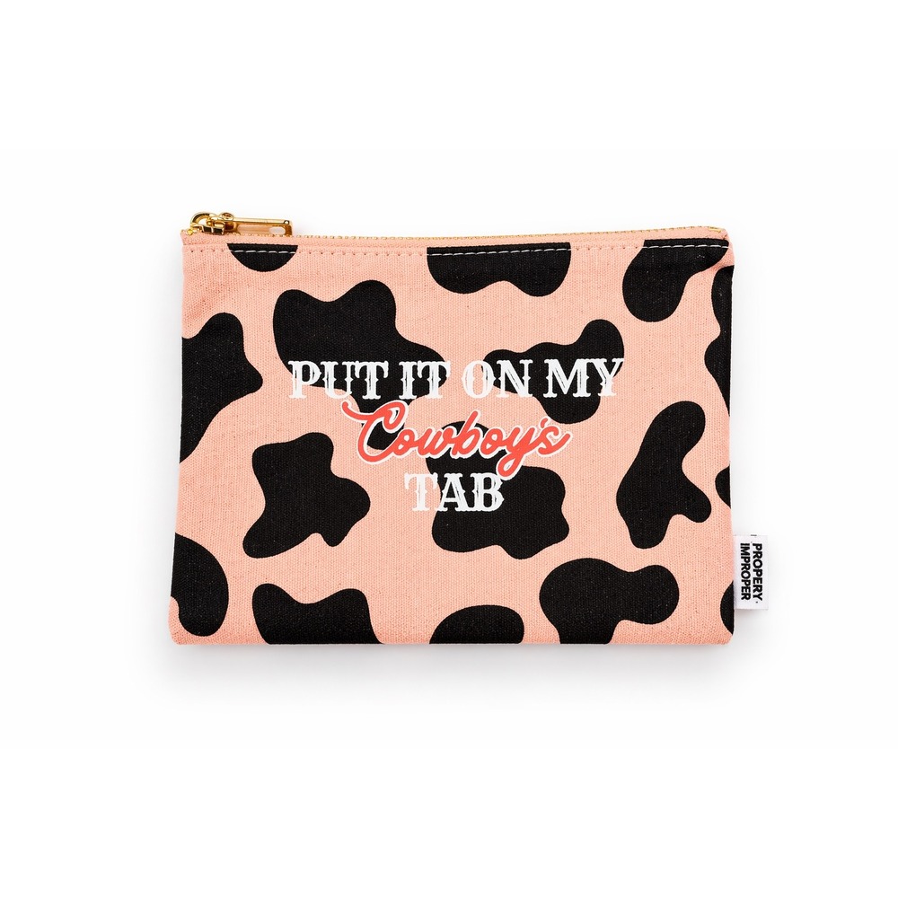 Pink Cow Print Put It On My Cowboys Tab Canvas Makeup Pouch
